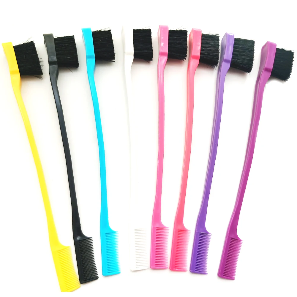 5PCS 무작위 컬러 엣지 브러시 빗 2 in 1 양면 엣지 컨트롤 브러시 헤어 살롱 헤어 빗 브러쉬 미용 도구