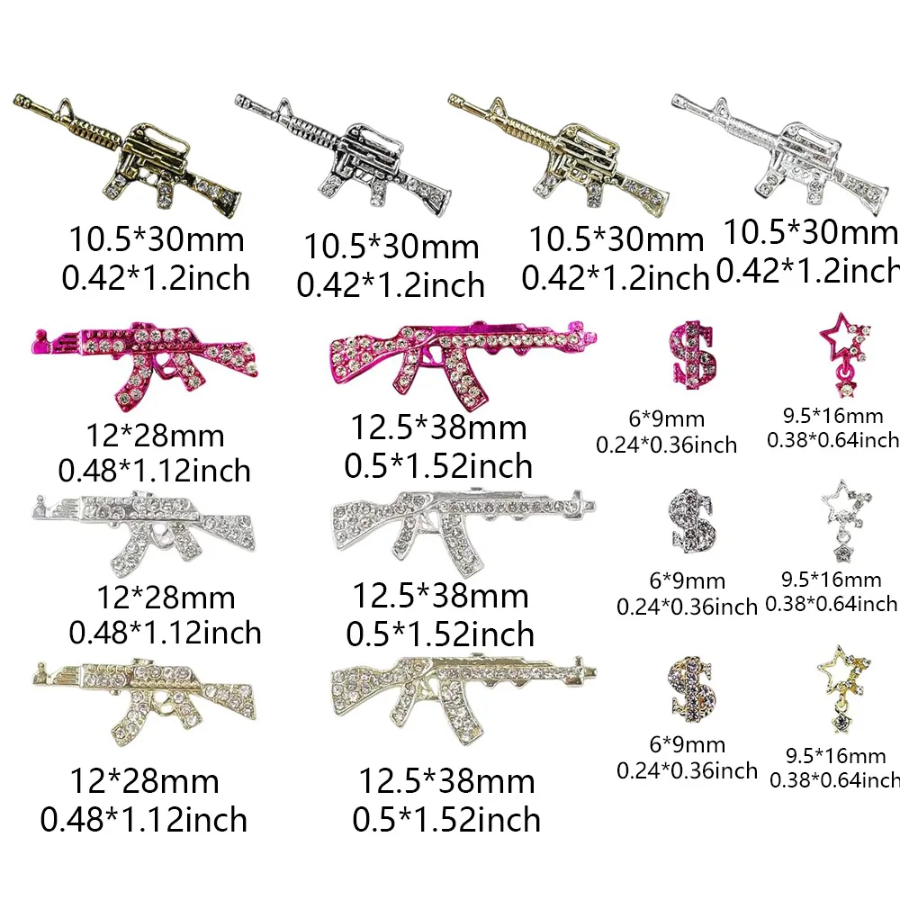44PCS Alloy Gun Dollar Sign Star Nail Luxury Decor Gun Nail Charms Nail Art Rhinestone for Acrylic DIY Jewelry Nails Accessories 4