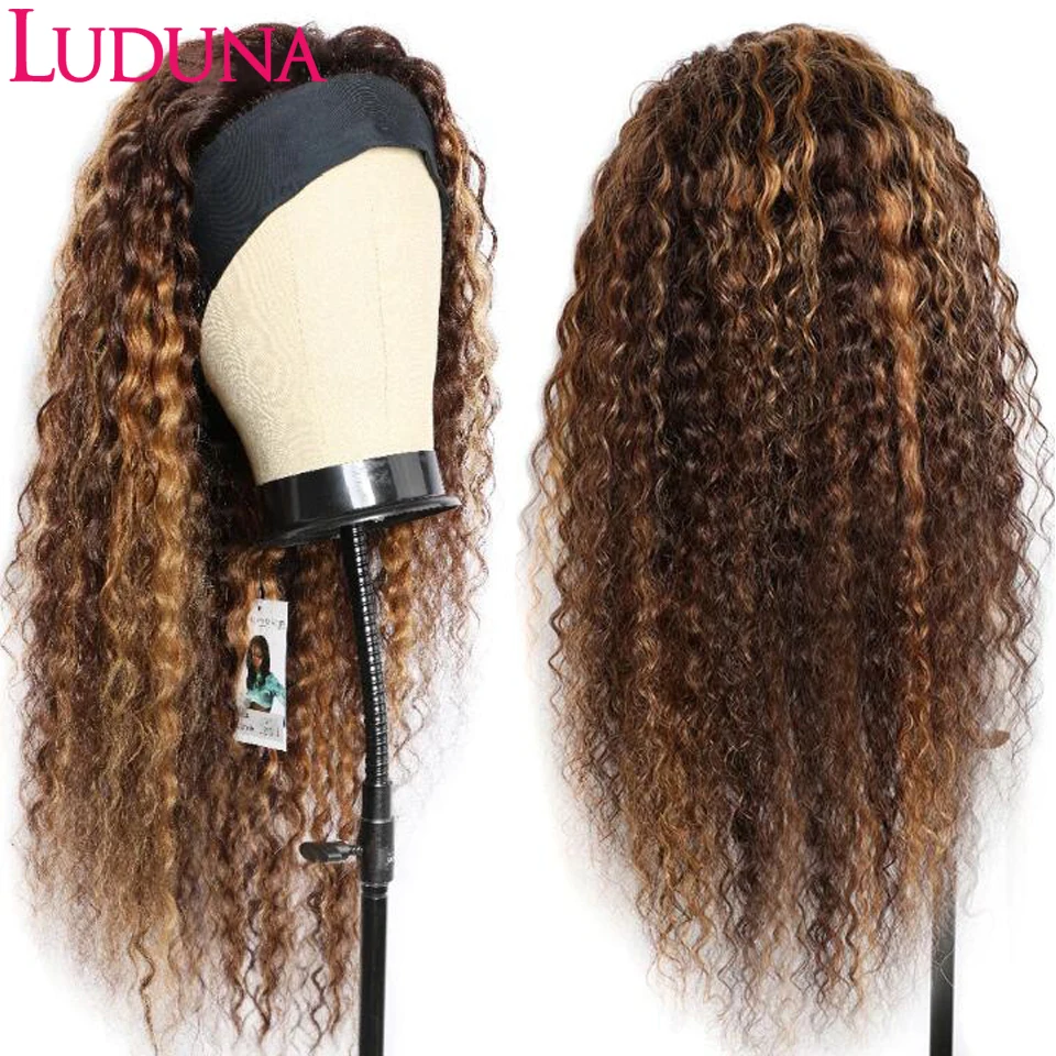 Headband Wig Human Hair Malaysian Water Wave Human Hair Wigs 180% Highlight Headband Wigs 8-30 Inch Curly