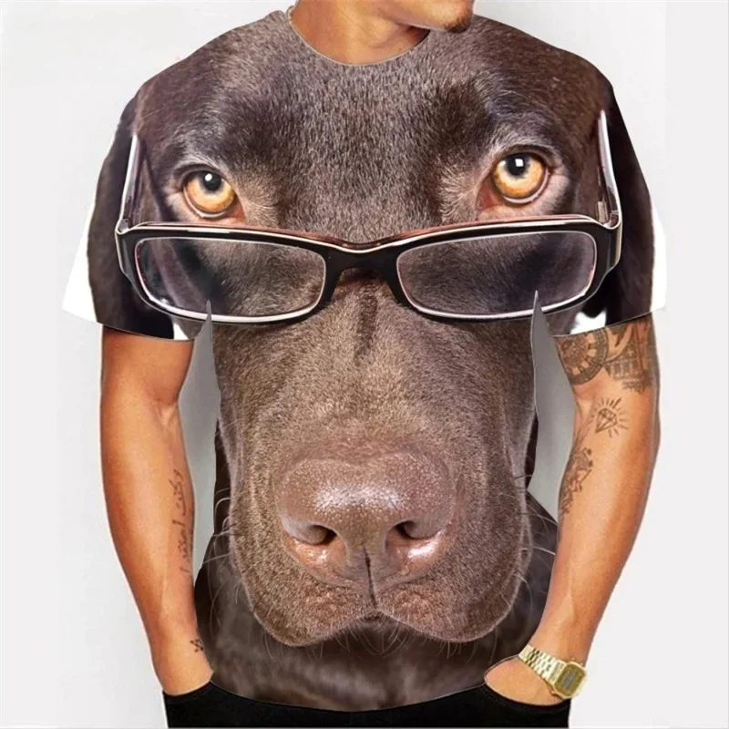 Men's 100% Cotton Short Sleeve T - Shirt With Realistic Dog Graphic Design In Bla | ChicGrl