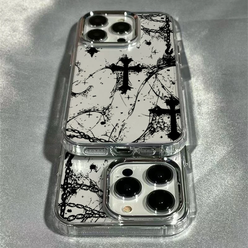 Gothic Cross Design Transparent Phone Case - Dark & Cool Soft Cover