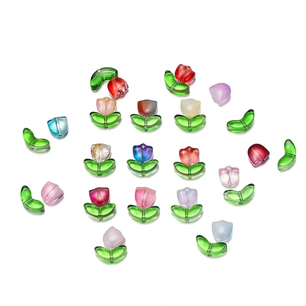 Transparent Small Tulip Glass Flower Beads Necklace Spacer Beads For DIY Jewelry Handmade Crafts Accessories 30pcs/bag