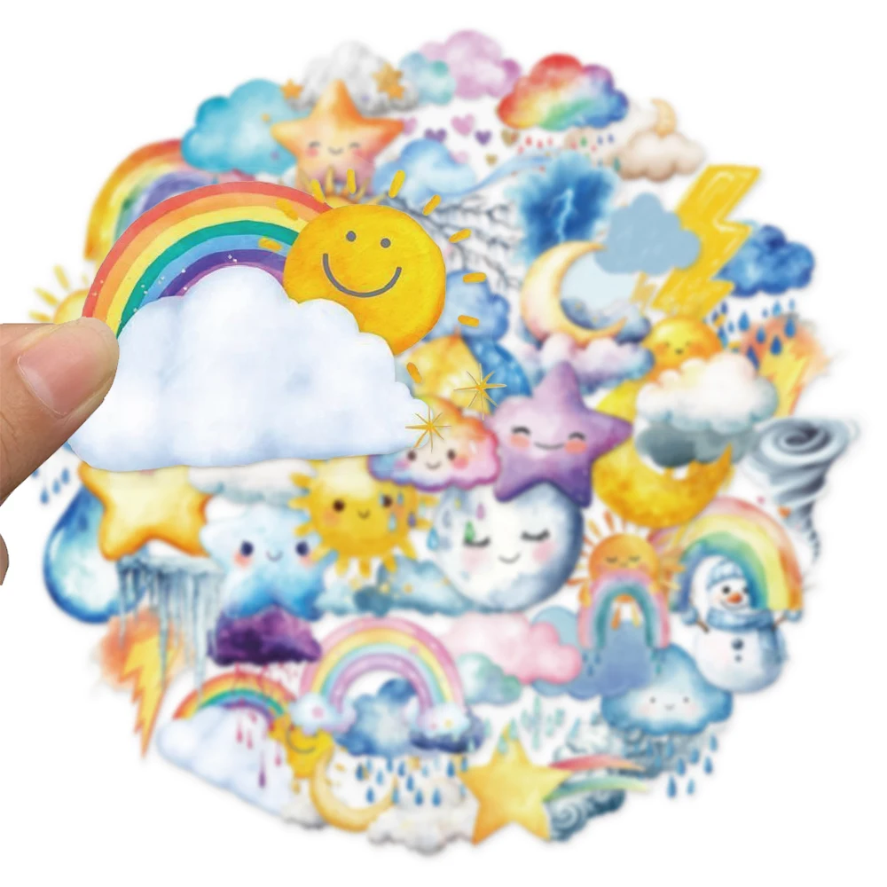 50PCS Aquarell Wetter Ins Stil Spaß Aufkleber DIY Telefon Fall Notebook Wasser Tasse Hand Konto Dekoration PET Aufkleber – Detail 3