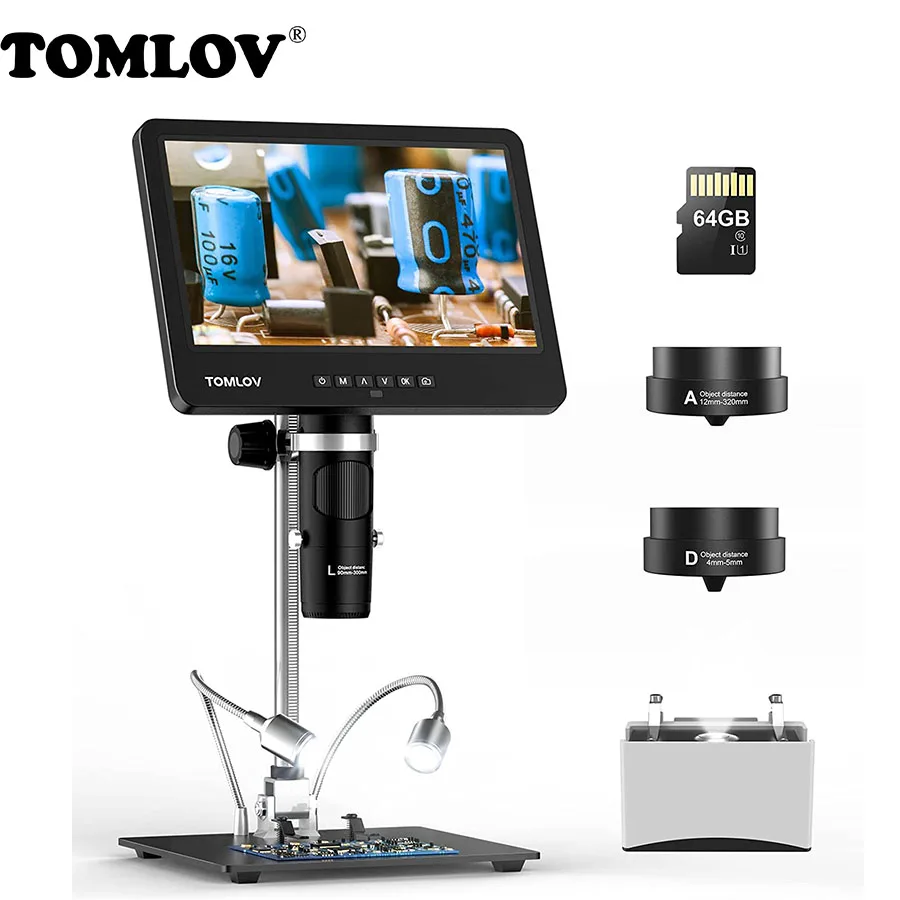 TOMLOV DM601 Digital Microscope 1500X Triple Lens 7" IPS Soldering Coin  HDMI USB Microscopio LED 2K For Phone iOS Android PC - AliExpress