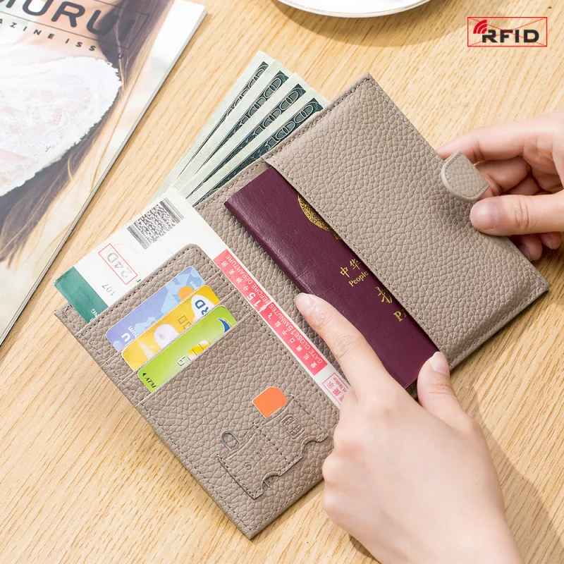 Genuine Leather Passport Holder RFID Blocking Travel Wallet for Women with Card Slots and ID Window