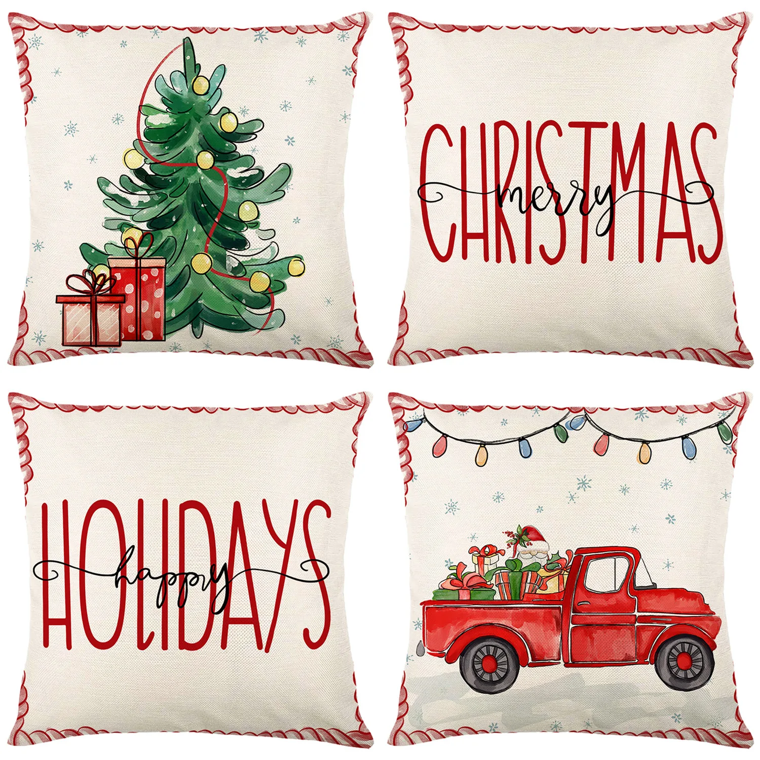 

Christmas Decorating Pillow Covers 18x18 inches Set of 4 for Home Decor Merry Christmas Happy Holiday Throw Pillow Cushion Cases