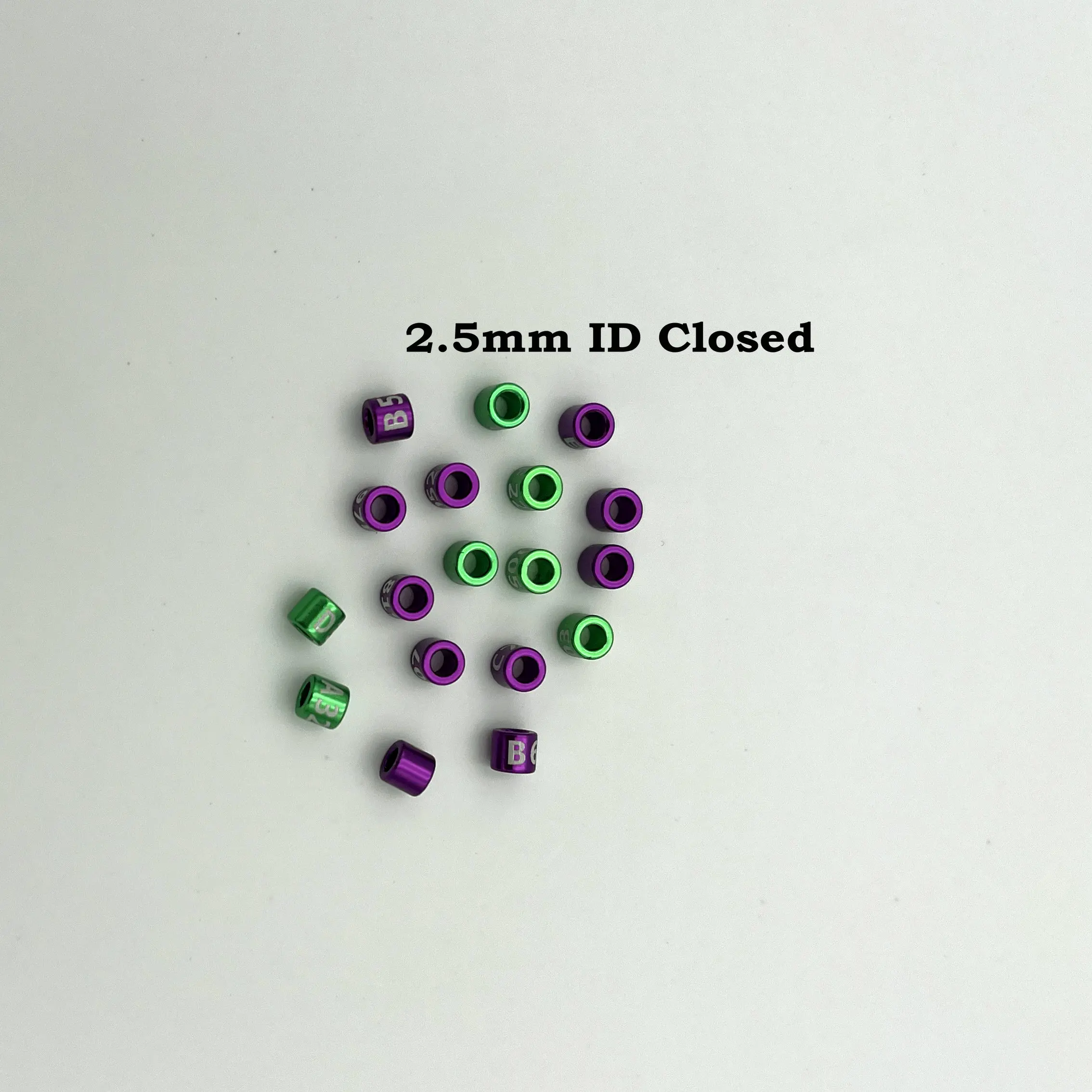Closed Aluminum Bird Leg Bands, Non-Custom, Random-Character, Color-Mixture, 2.5mm, 25 PCs/Lot