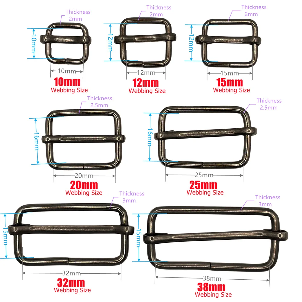 10 Stück/Packung, drahtgeformter Metall-D-Ring, rechteckige Schlaufen, Tri-Glide-Schieberegler, nicht geschweißte Gürtelschnalle – Detail 11