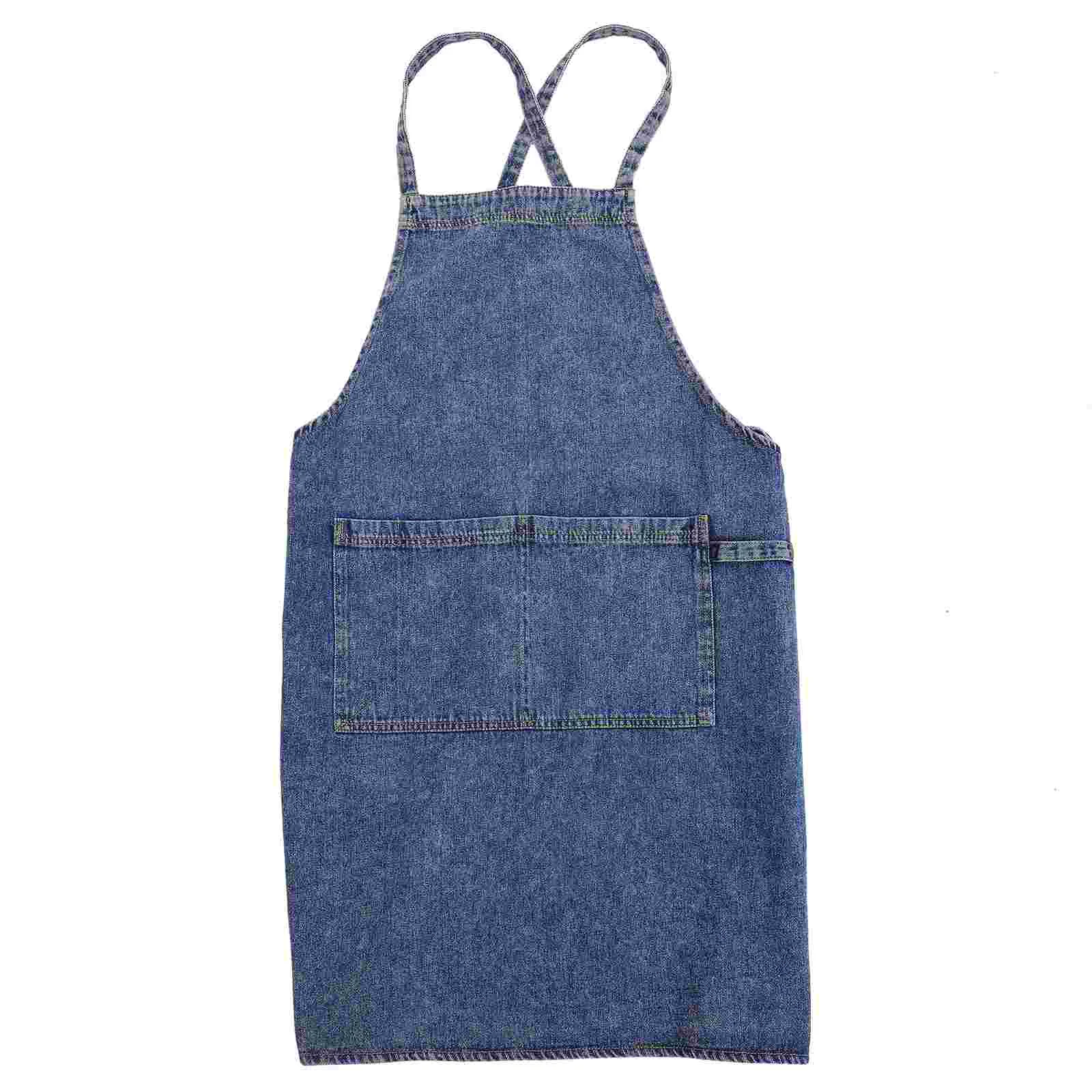 

Jean Apron Kitchen Tool Multifunctional For Women Chef Working Washable Funny Bakery Cooking Denim Cross Back Home Women's