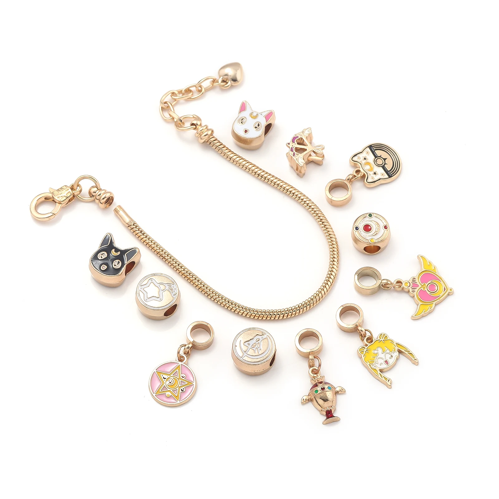 Anime Kawaii Sailor Moon Charms Bracelets Tsukino Usagi Pendant Luna Cat Beads Bangles Cospaly Props Chains for Women Girl Gift