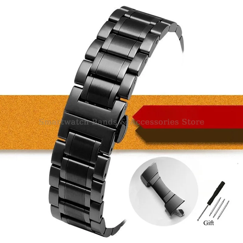 Elegant Curved End Stainless Steel Watch Bracelet - Multi-Size Replacement Strap