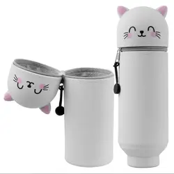 Whimsical Animal Standing Pencil Case & Pen Holder - Perfect for Students, School, and Office Gifts (White cat)