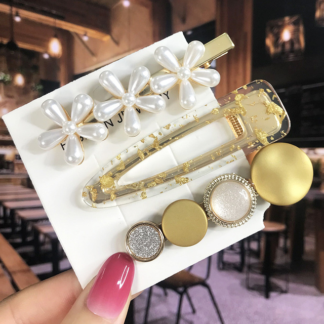 Pearl Crystal Acrylic Hair Clips Set for Women Retro Geometric Barrettes Hairpin Girl Hair Accessories Fashion Jewelry