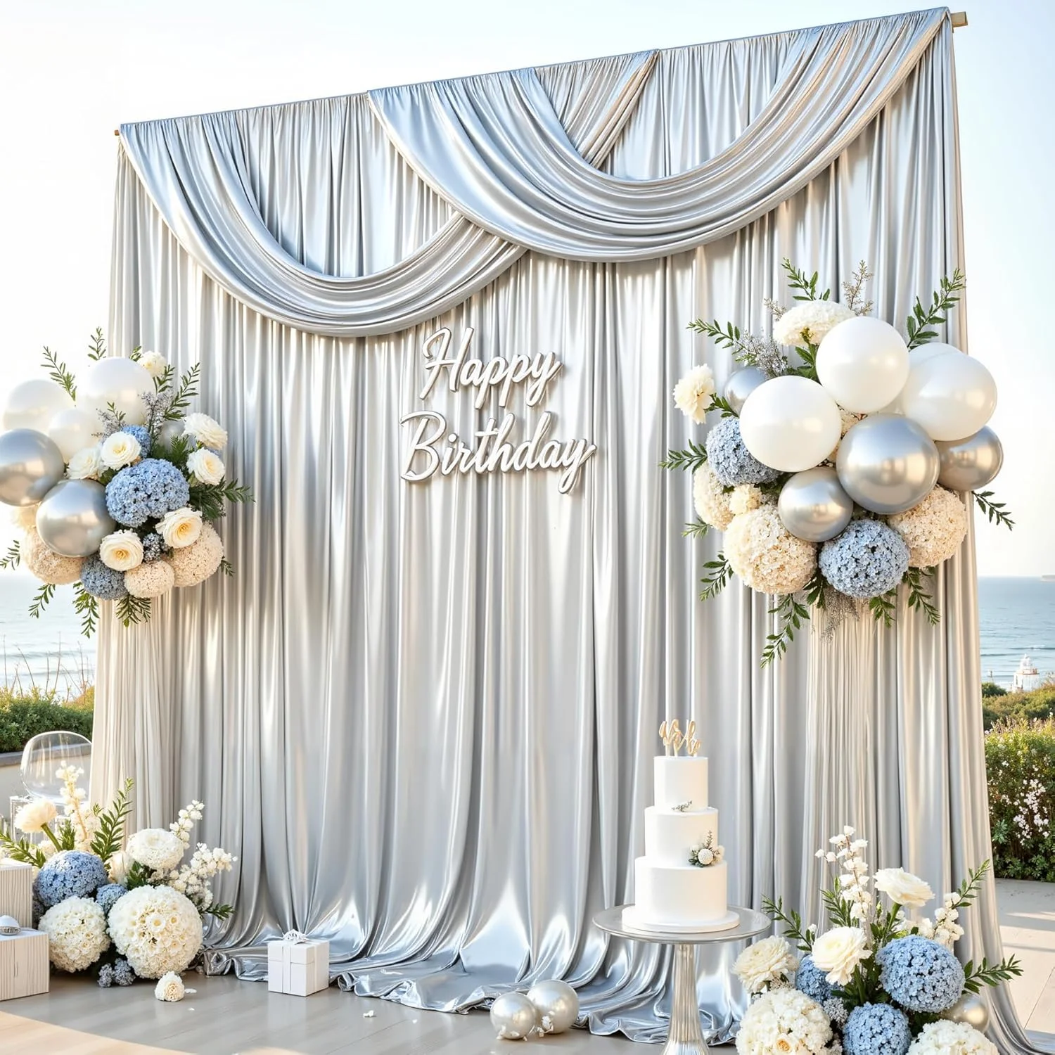 Satin Backdrop Curtains Shimmer Back Drop Decor Wrinkle Free for Birthday Party Prom Wedding Anniversary Background Photo Drapes
