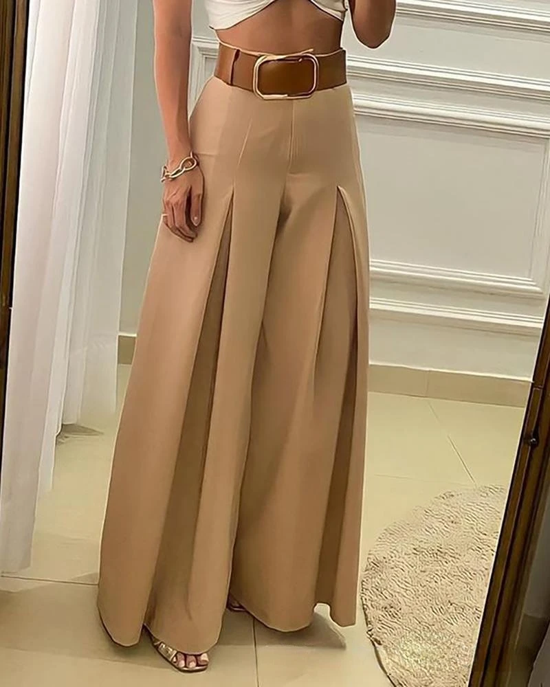 Floerns Pantalones Apilados De Cintura Alta Con