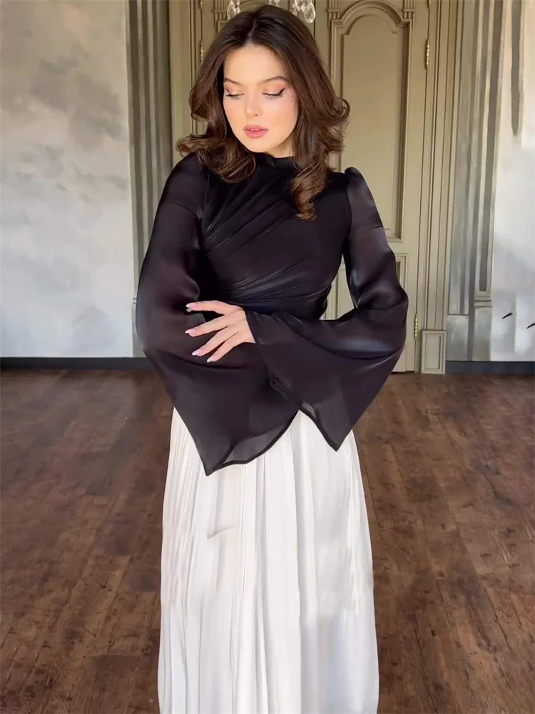 Elegante vestido plisado para mujer, de malla con retazos, vendaje, capas, ajustado, de calle, transparente, en contraste, nuevo vestido largo de otoño