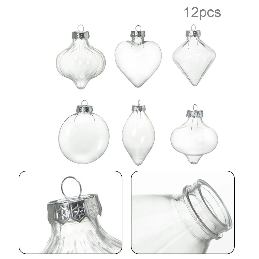 

12pcs Plastic Transparent Ball Christmas Ball Christmas Tree Wedding Party Heart Ball DIY Hanging Ornaments Decoration