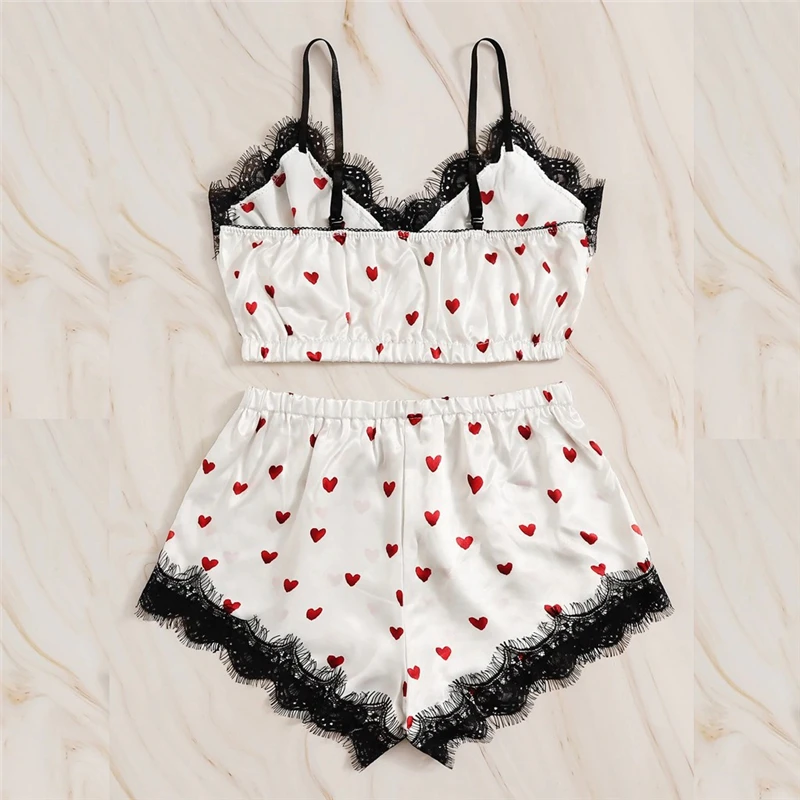 

1 Set Sexy Lace Pyjamas For Women V-neck Pyjama Femme Summer Sleepwear Satin Nightwear Lingerie Underwear Femme Pajamas Sets