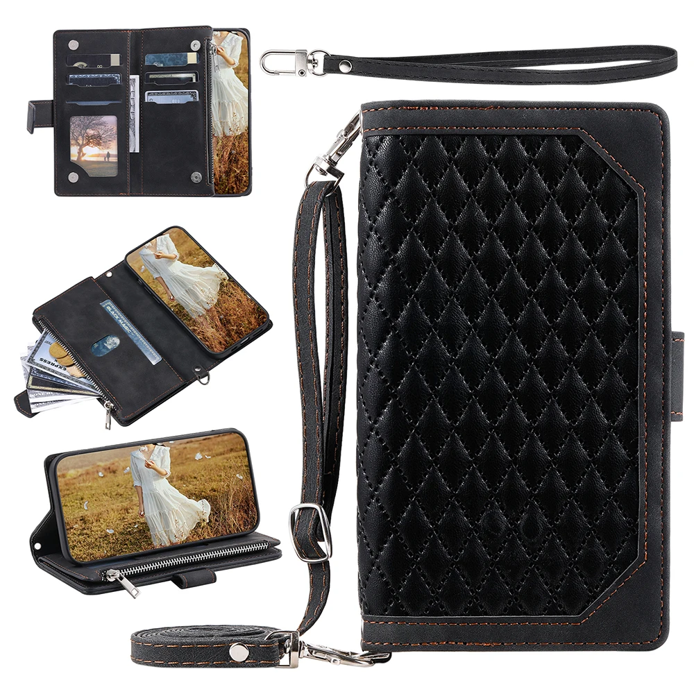 Zipper Multi Card Slots Wallet Flip Case For Sony Xperia 1 ii 5 III 10 IV 1 V 2023 Phone Cover For iPhone 13 Pro Max 11 X XS XR