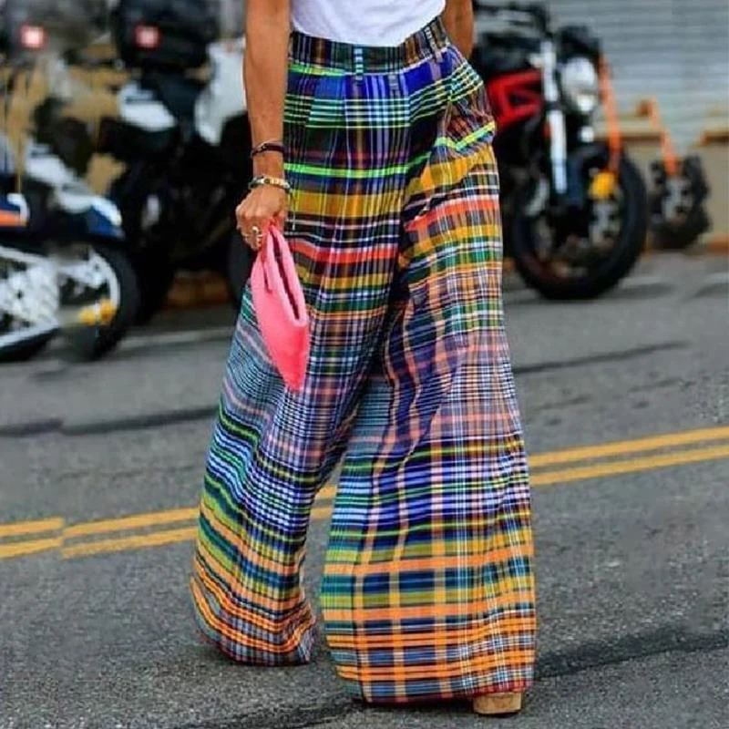 

New Arrivals Preppy Style High Waist Wide Leg Loose Pants Checkerboard Printed Casual Pants Vintage Plaid Printed Sweatpants