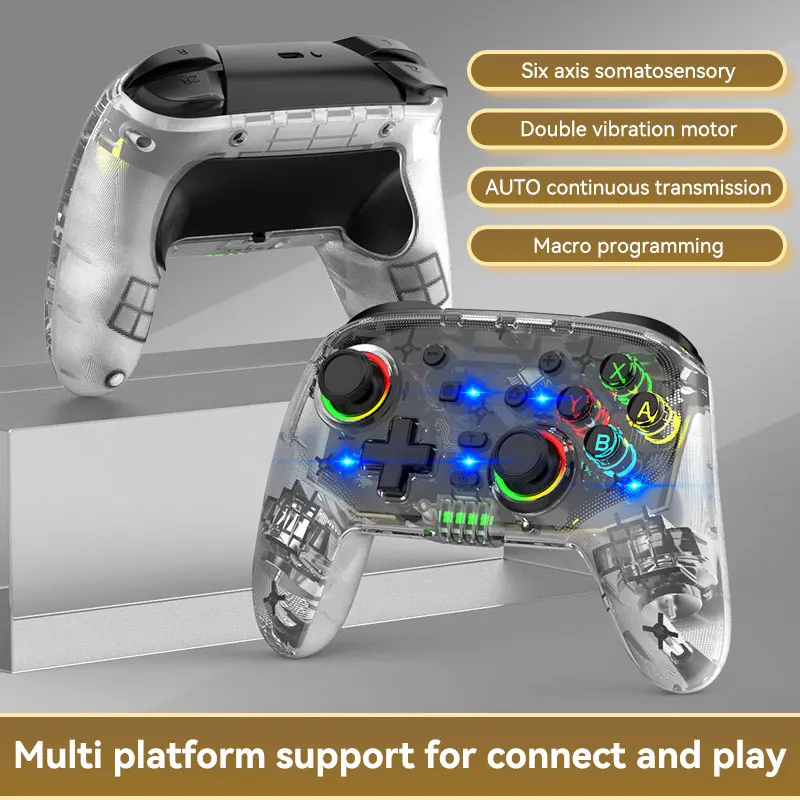 NEW Multi-Platform Wireless Gaming Controller for Switch Gamepad with LED Light Adjustable Vibration Joystick for Android/iOS/PC