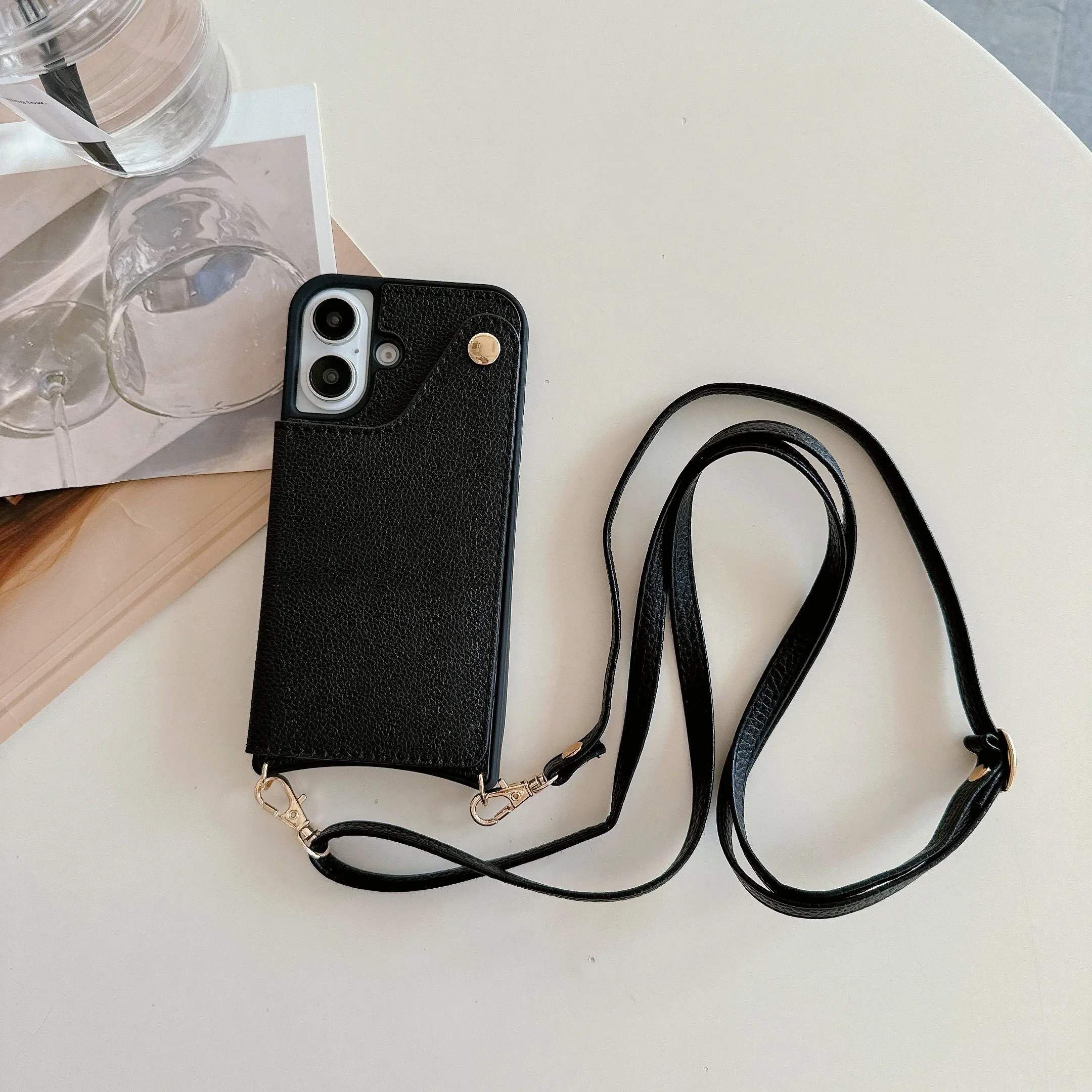 Stylish Mirror Crossbody Rope Phone Case with Card Holder and Leather Flip Cover