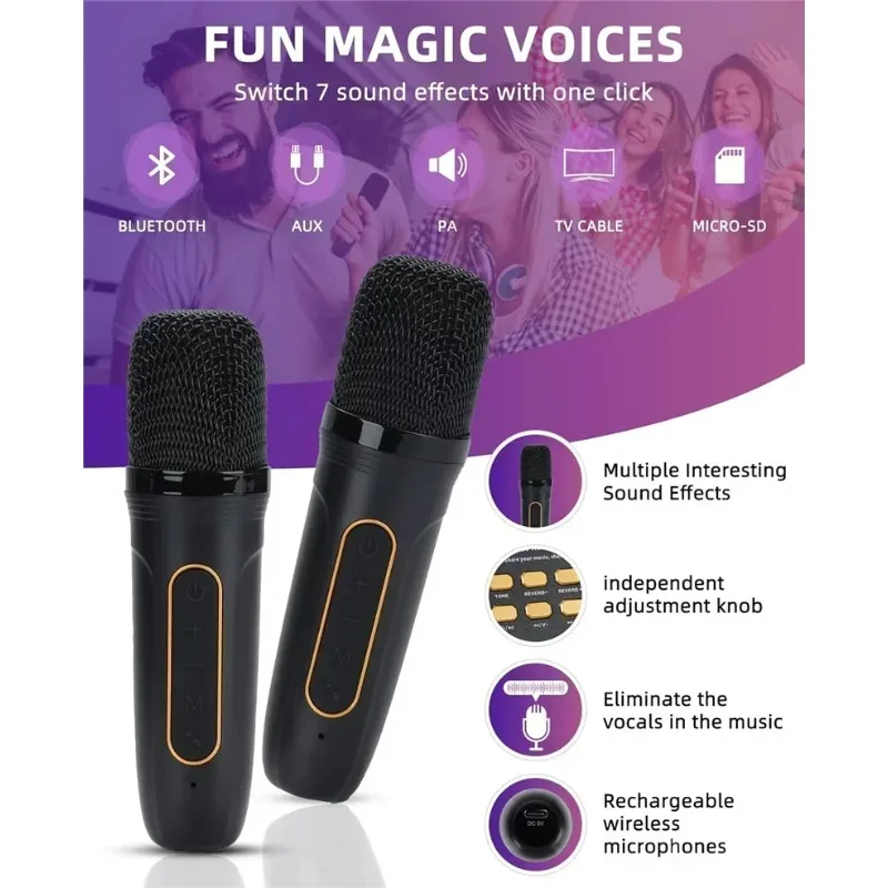 High Power Karaoke Bluetooth Speaker Portable 360 Stereo Surround Wireless Subwoofer with 2 Microphone Boombox Child Home Gift