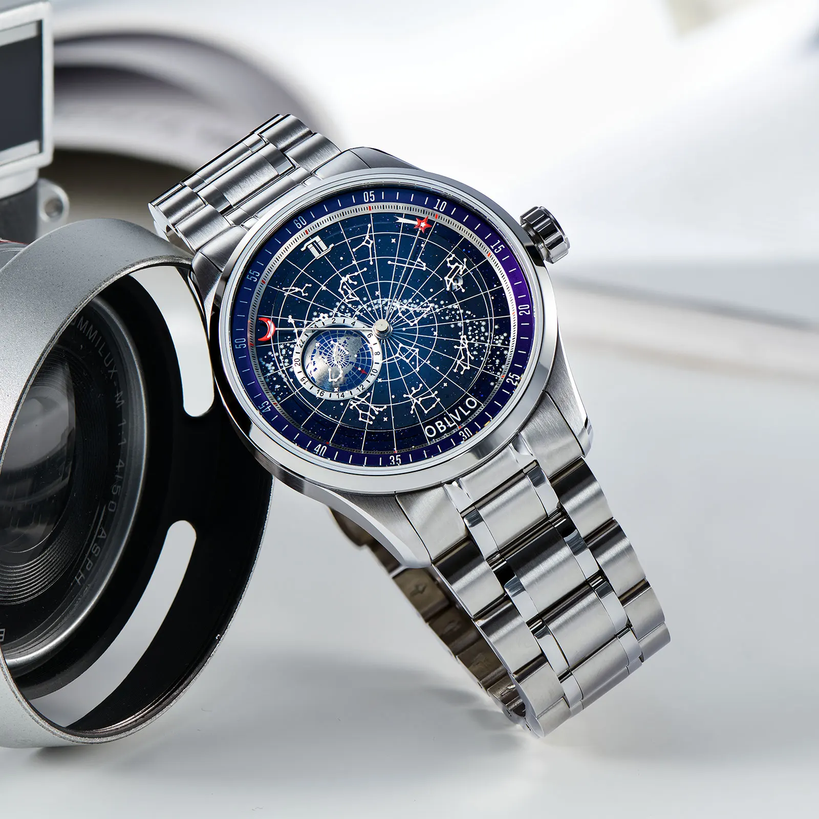 OBLVLO Orologio Automatico Da Uomo – Meccanico A Carica Automatica, Cinturino In Pelle, Vetro Zaffiro, Impermeabile 5 Bar