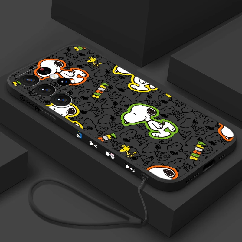 thumbnail image 1 of Funda de teléfono de dibujos animados de Anime s-snoopy para Samsung S24, S23, S22, S21, S20 Fe, S10, Note 20, 10, Ultra Lite Plus, cuerda líquida izquierda, 1 of 5