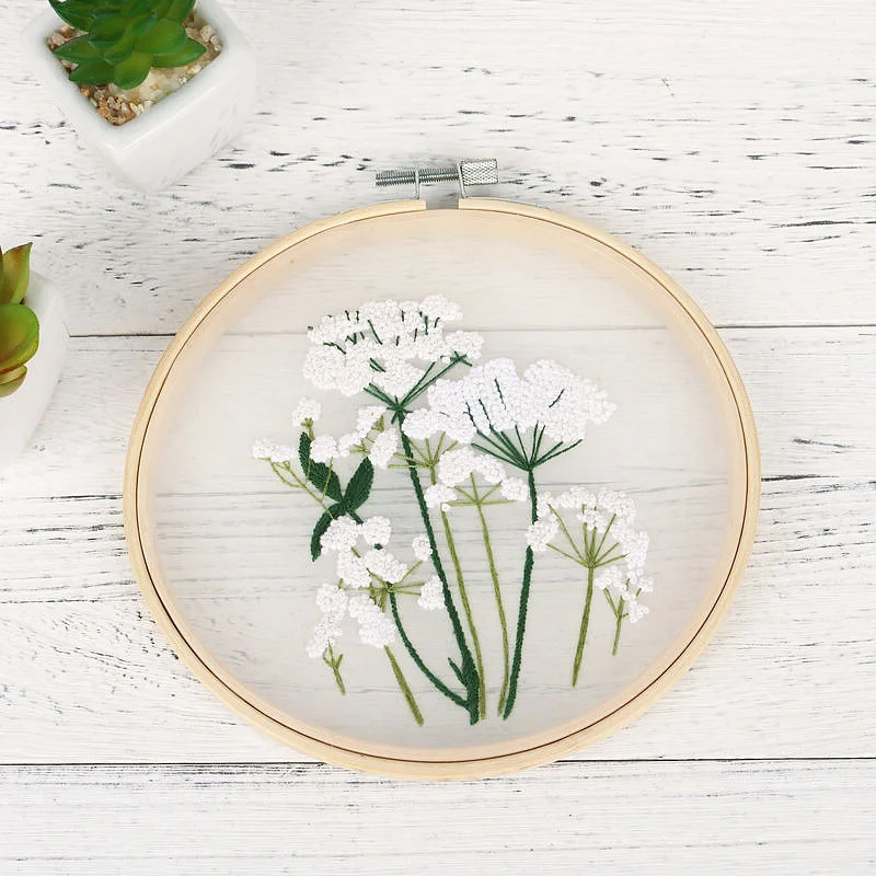 embroidery set DIY embroidery white flowers plants pattern starter kit cross stitch needlework tools handmade craft