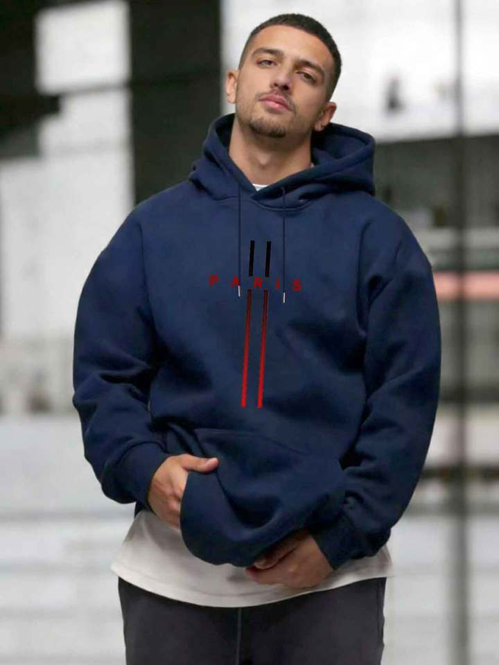 Men's fashion printed long sleeved hooded casual warm sportswear loose fit autumn fashion streetwear