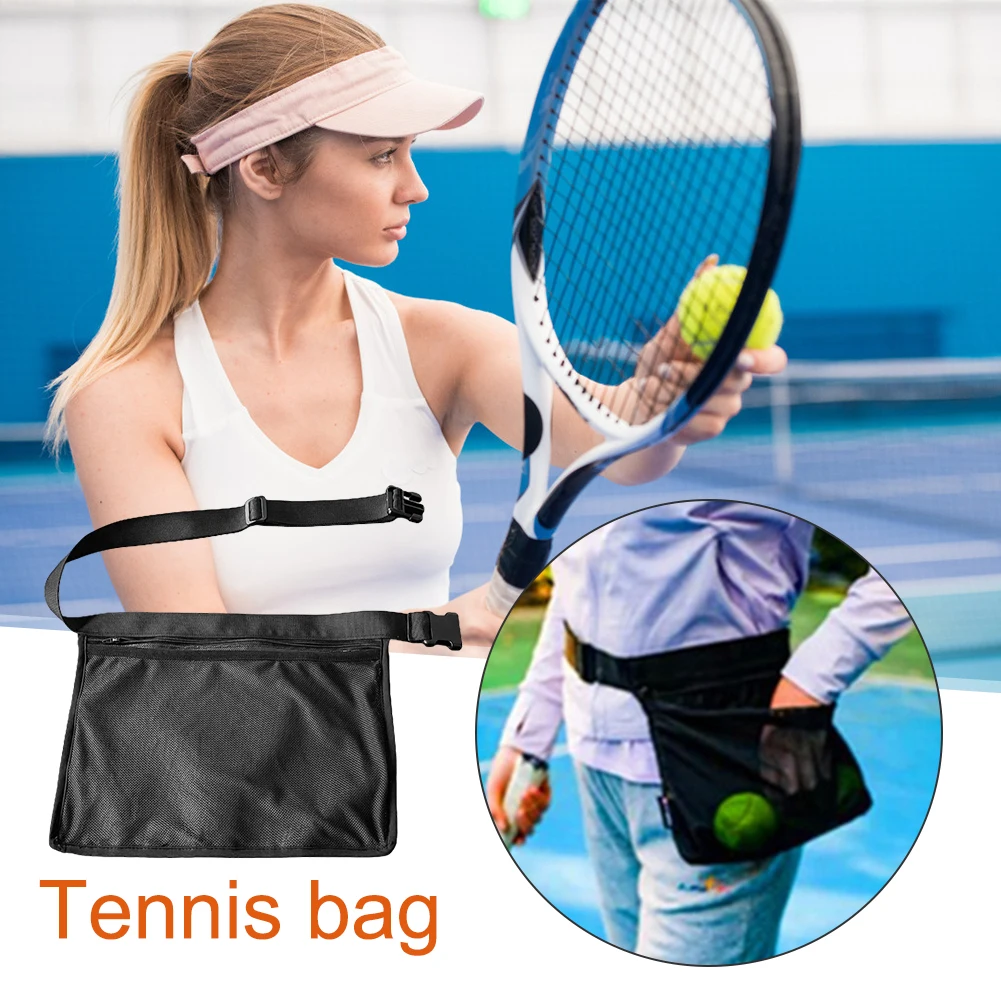 Mesh Tennis Ball Holder with Zipper Pocket Pickleball Band Wasit Pouch Storage Bag for Pickleball Accessory for Women/Men/Teens