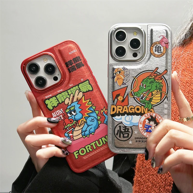 

2024 Anime D-Dragon Balls Goku Leather Phone Case For iPhone 15Pro 15 14 13 Pro Max 14Pro Electroplate electroplate Cover