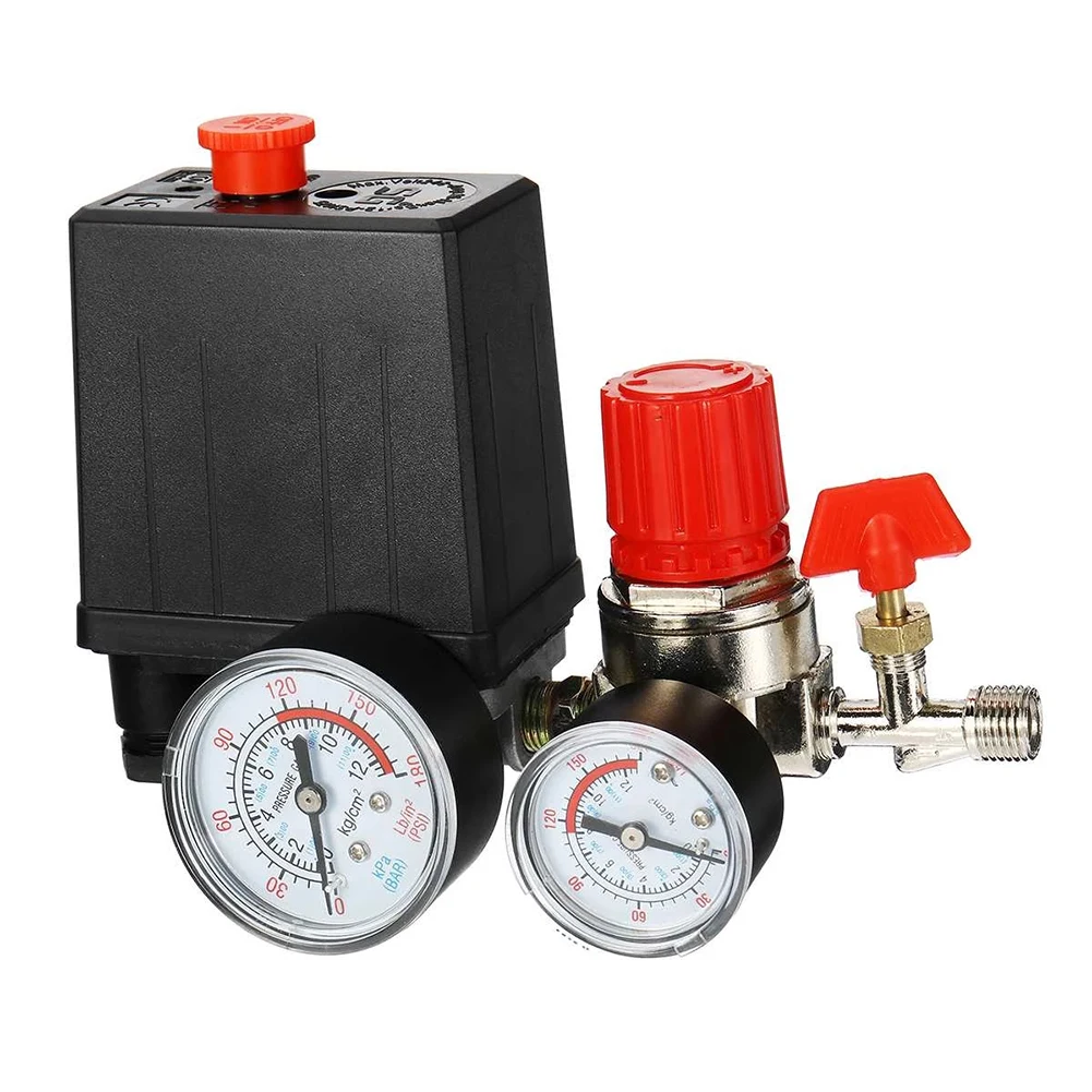 

90-120 PSI Air Compressor Pressure Switch Valve Control Manifold Regulator Gauges 20A 240V 4 Port Air Pump Control Valve