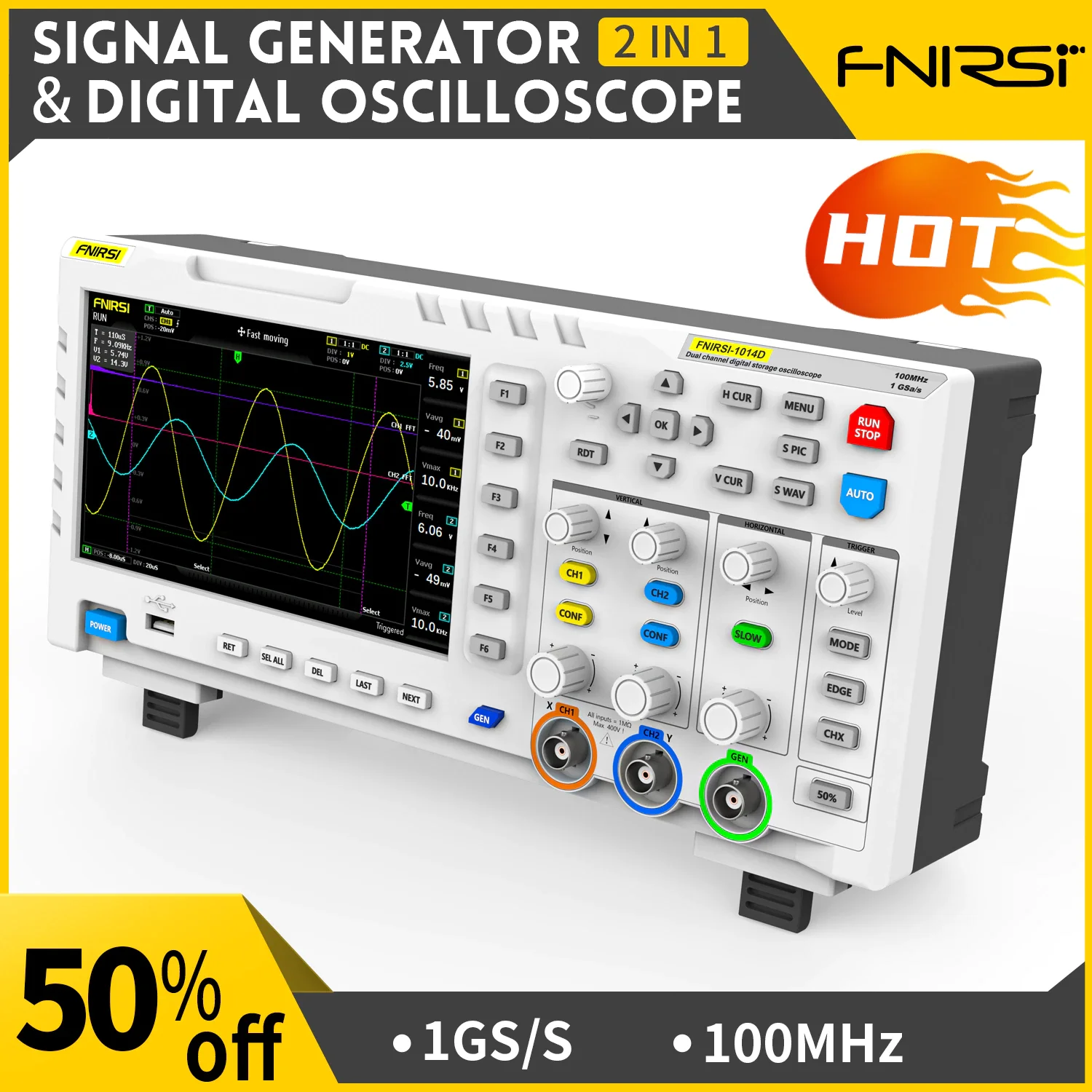 FNIRSI1014D Digital Oscilloscope DualChannel input Signal Generator Desktop Oscilloscope Car