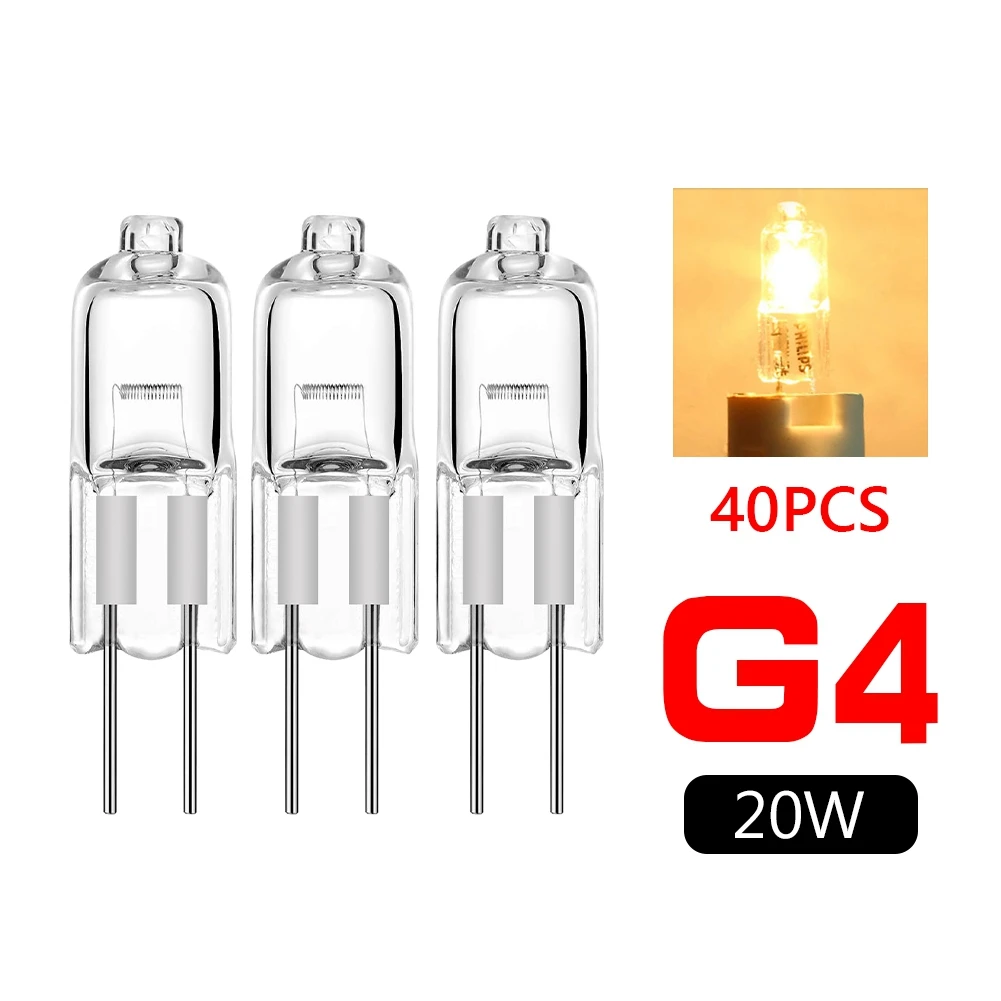 40PCS G4 12V 20W Halogen Lamp G4 12V Bulb Inserted Beads Crystal Lamp Halogen Bulb 20W 12V Halogen Bulbs