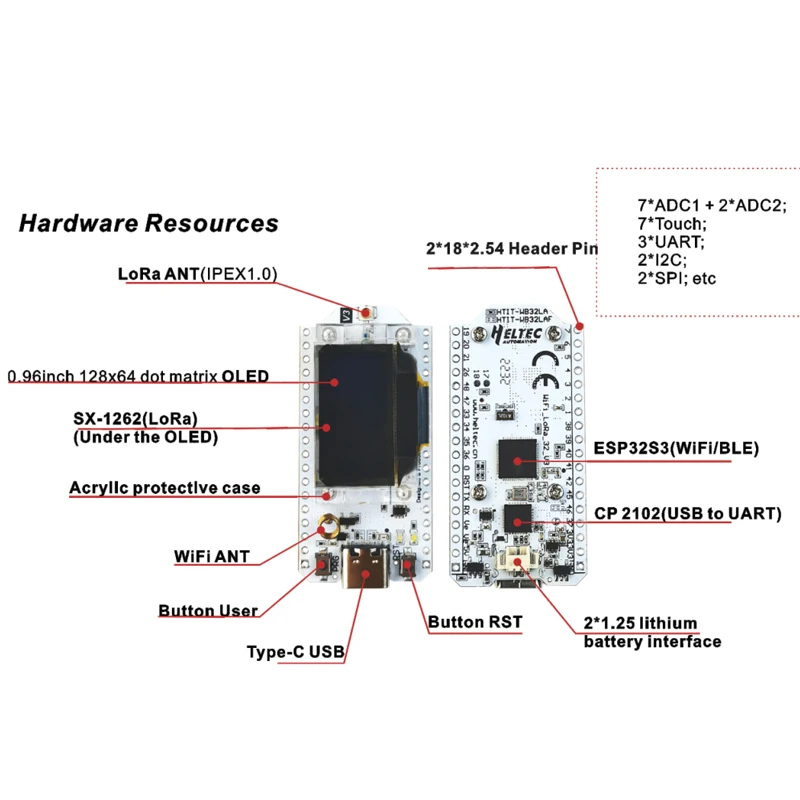 2PC WIFI lora 32 V3 IoT 옵션 쉘, ESP32 칩 0.96 인치 OLED 디스플레이 지원 Arduino와 호환되는 Bluetooth WiFi