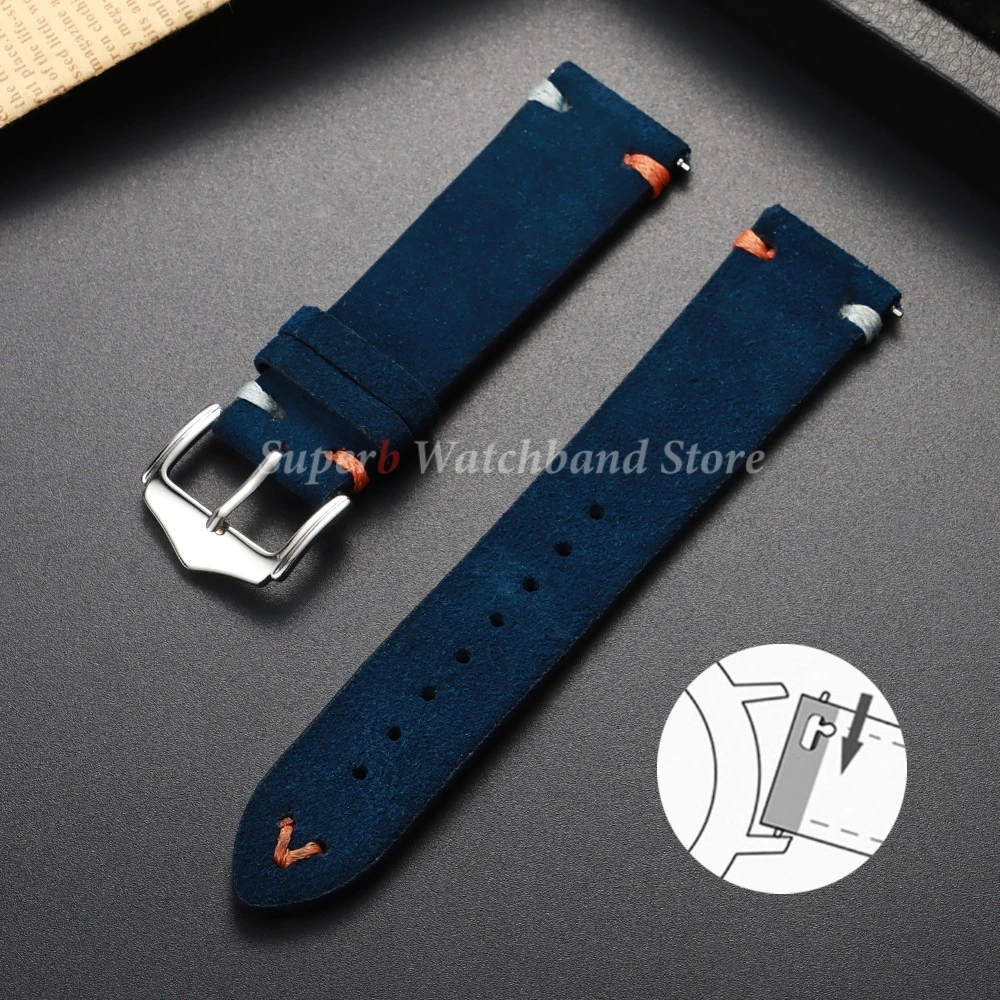 Vintage Suede Leather Watch Strap with Handmade Stitching – Soft and Universal Replacement Wristband