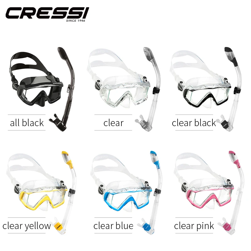 Cressi Swimming Diving Mask Snorkeling Scuba Snorkel Tempered Glass Three-Lens for Adults Pano3 Dry 3