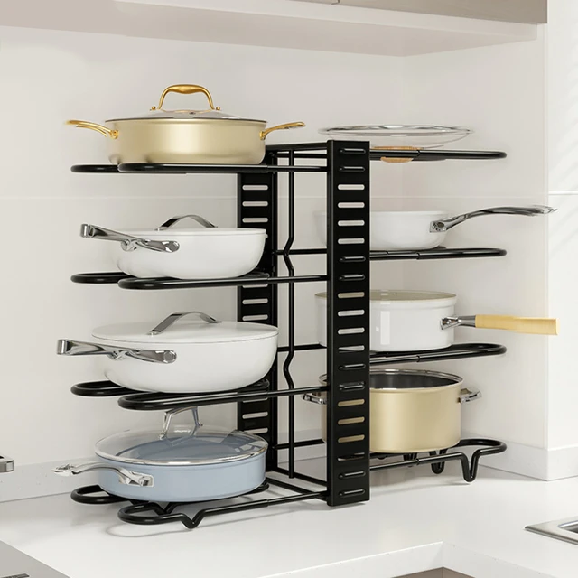 1pc Estante Ajustable Para Tapas De Ollas Y Sartenes, Soporte Para Platos Y  Sartenes Expandible Con 7 Separadores, Organizador De Cocina Retráctil Que