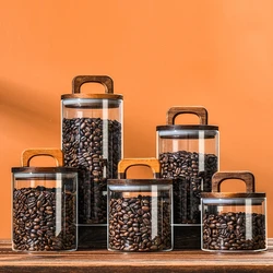 Wood Lid Glass jar Airtight Canister Food Container Tea Coffee Beans Kitchen Storage Bottles Jar Sealed Grounds Candy Jar