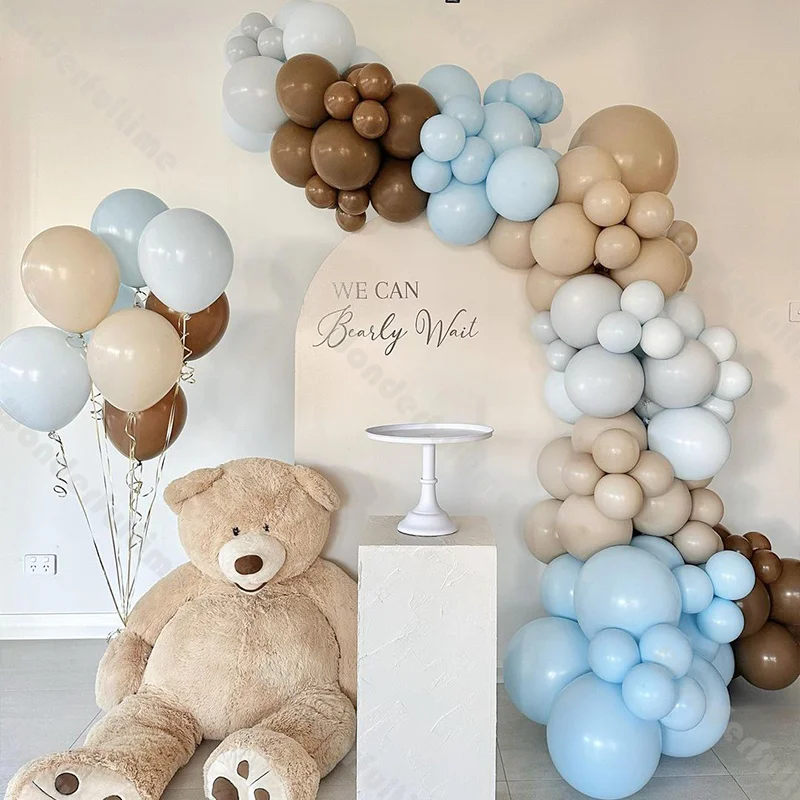 

116pcs Retro Balloon Arch Blue Caramel Matte Boho Balloons Baby Shower Gender Reveal 1st Birthday Backdrop Wedding Balloon Set