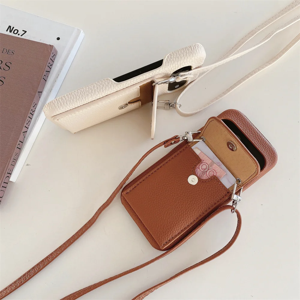 Luxury Lichee Pattern Leather Crossbody Card Wallet Case