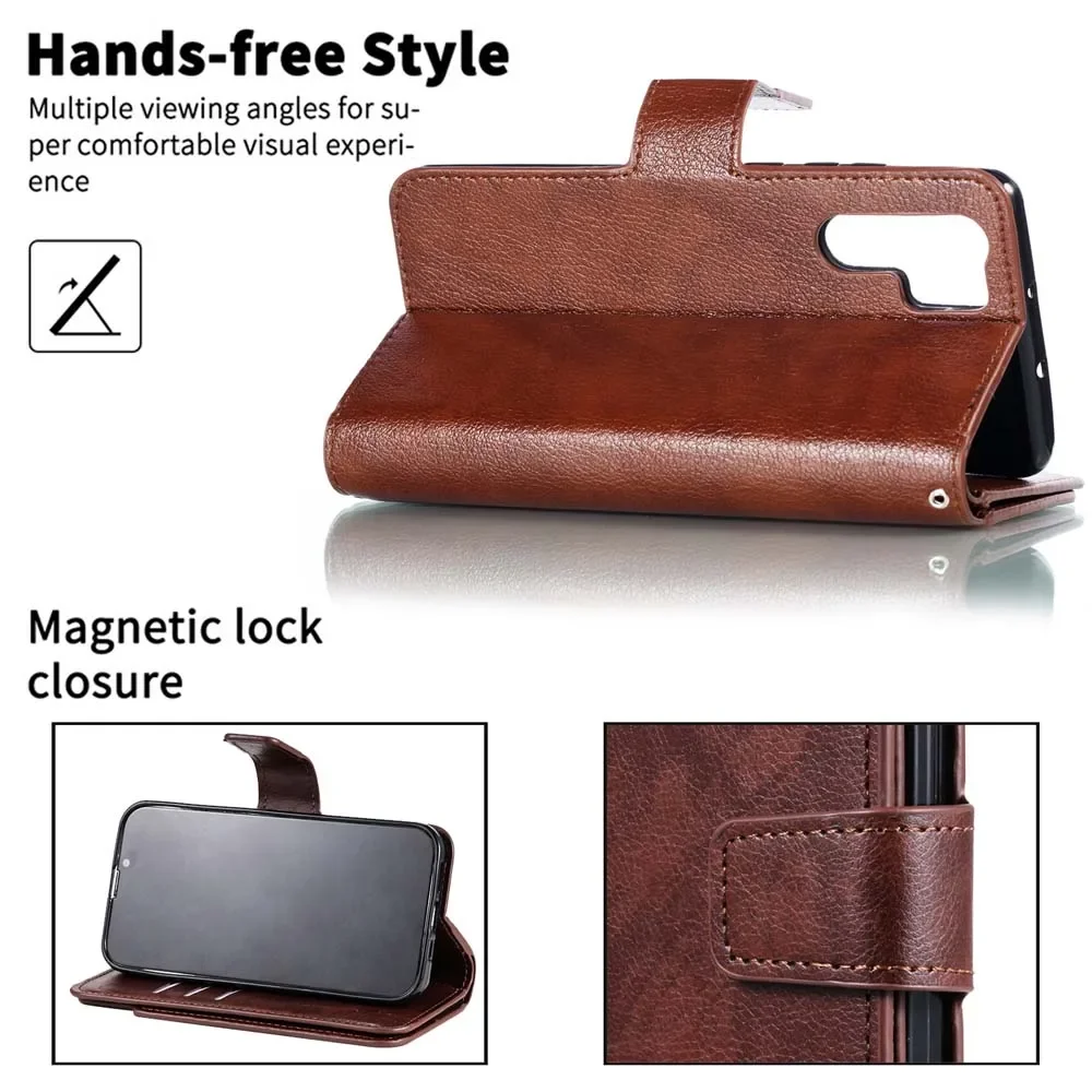 Phone Case Leather Nine Cards Wallet For Samsung Galaxy S24 Ultra S23 FE S22 S20 S21 Plus S10 S9 S8 Plus Note 20