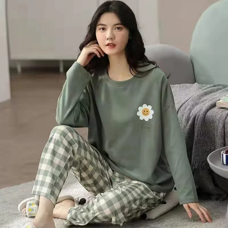 Women's pajamas spring and autumn long-sleeved autumn and winter home clothes plus size simple loose suit outerwear women pajamas set women pajama suit