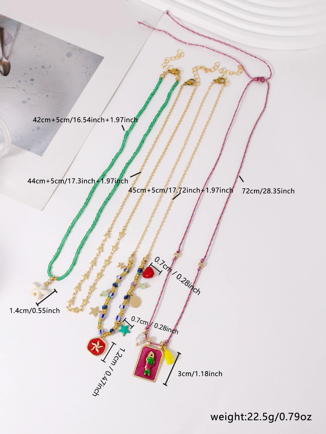 4PCS Bohemian Necklace Womens Long Jewelry for Vacation