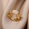 Bagues géométriques de luxe en Zircon pour femmes, en acier inoxydable, couleur or, anneau ouvert, tendance, fête de mariage, bijoux esthétiques, cadeau pour Femme