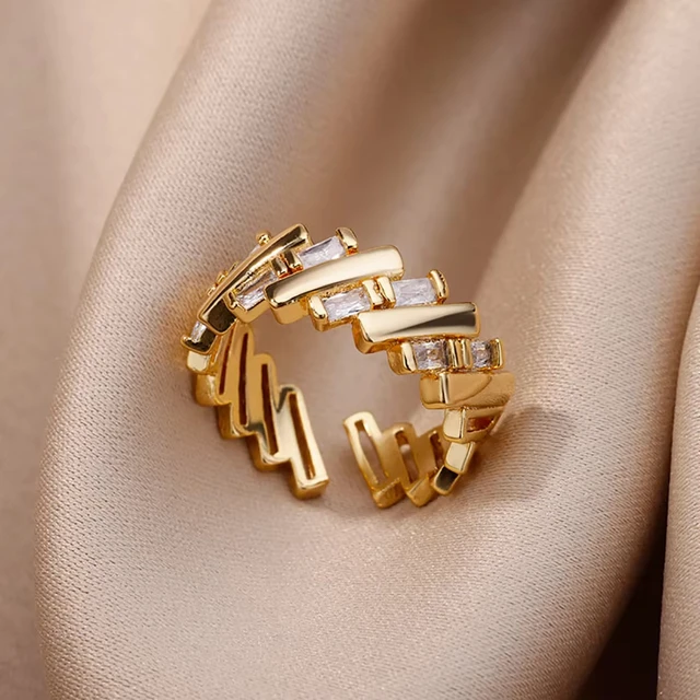 Bagues géométriques de luxe en Zircon pour femmes, en acier inoxydable, couleur or, anneau ouvert, tendance, fête de mariage, bijoux esthétiques, cadeau pour Femme