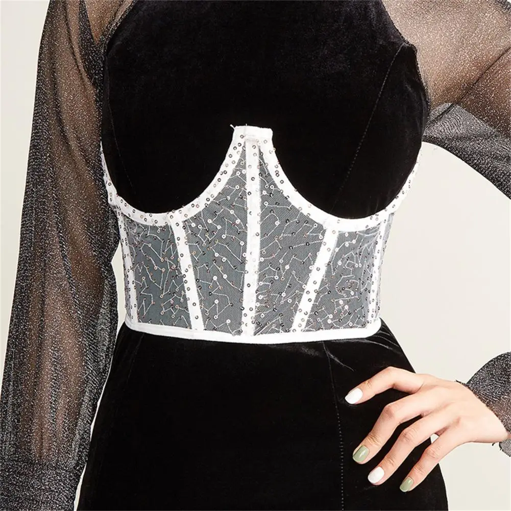 Women Bustier Women Corset Wire Lady Bustier Slim Shiny Sequin Stylish Lace Up Waist Cincher for Adult