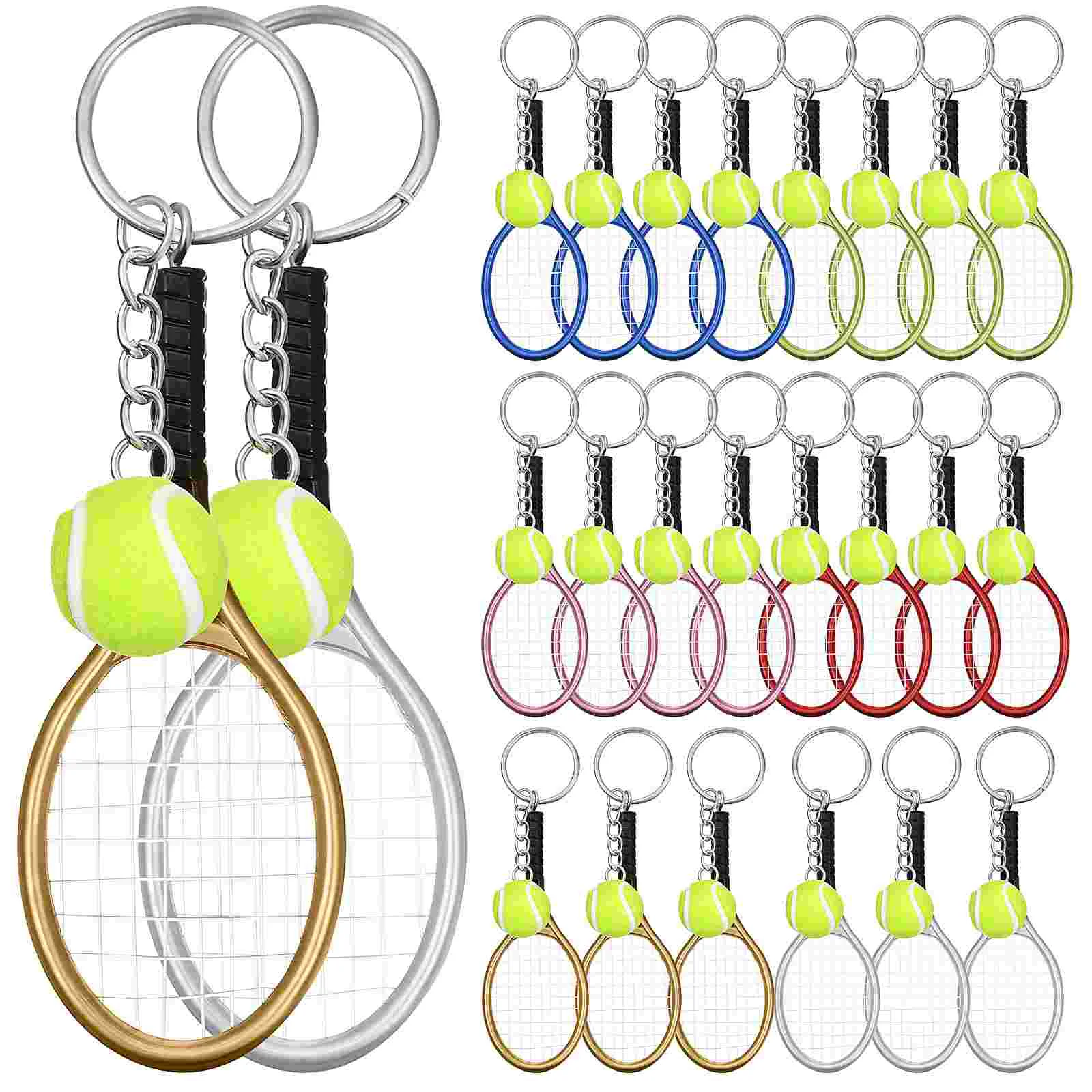 

24 Pcs Key Chain Bulk Gift Decorative Tennis Keychain Ball Fob Flocking Sports Holder Mini Pendant Racket